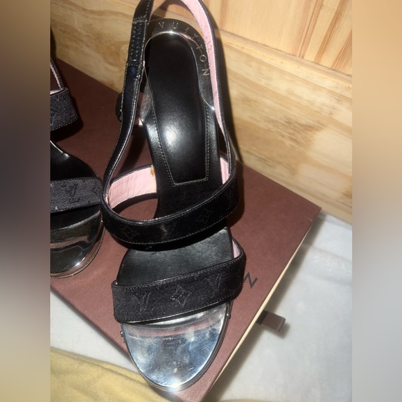 Louis Vuitton Monogram Satin Sandal Heels w/COA - Picture 9 of 11